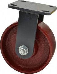 Hamilton - 6" Diam x 2" Wide x 7-1/2" OAH Top Plate Mount Rigid Caster - Cast Iron, 1,400 Lb Capacity, Roller Bearing, 4 x 4-1/2" Plate - USA Tool & Supply