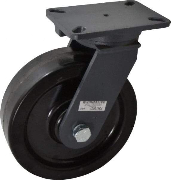 Hamilton - 10" Diam x 3" Wide x 12-1/2" OAH Top Plate Mount Swivel Caster - Phenolic, 2,900 Lb Capacity, Roller Bearing, 5-1/4 x 7-1/4" Plate - USA Tool & Supply