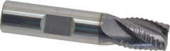 ProMax - 1/2" Diam, Coarse Pitch, 5/8" LOC, 4 Flute Solid Carbide 0.055-0.065" Corner Radius Roughing End Mill - AlTiN Finish, 2-1/2" OAL, 1/2" Shank Diam, Single End, Centercutting, 30° Helix - USA Tool & Supply