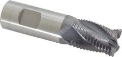 ProMax - 3/4" Diam, Coarse Pitch, 1" LOC, 4 Flute Solid Carbide 0.055-0.065" Corner Radius Roughing End Mill - AlTiN Finish, 3" OAL, 3/4" Shank Diam, Single End, Centercutting, 30° Helix - USA Tool & Supply