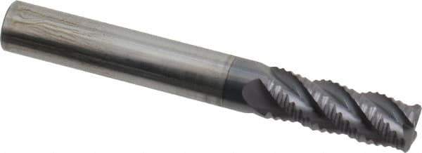 ProMax - 5/16" Diam, Fine Pitch, 3/4" LOC, 4 Flute Solid Carbide 0.04-0.05" Corner Radius Roughing End Mill - AlTiN Finish, 2-1/2" OAL, 5/16" Shank Diam, Single End, Centercutting, 40° Helix - USA Tool & Supply