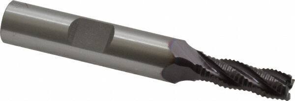 OSG - 1/4" Diam, Fine Pitch, 3/4" LOC, 4 Flute Cobalt Roughing Square End Mill - TiAlN Finish, 2-1/2" OAL, 3/8" Shank Diam, Single End, 30° Helix - USA Tool & Supply