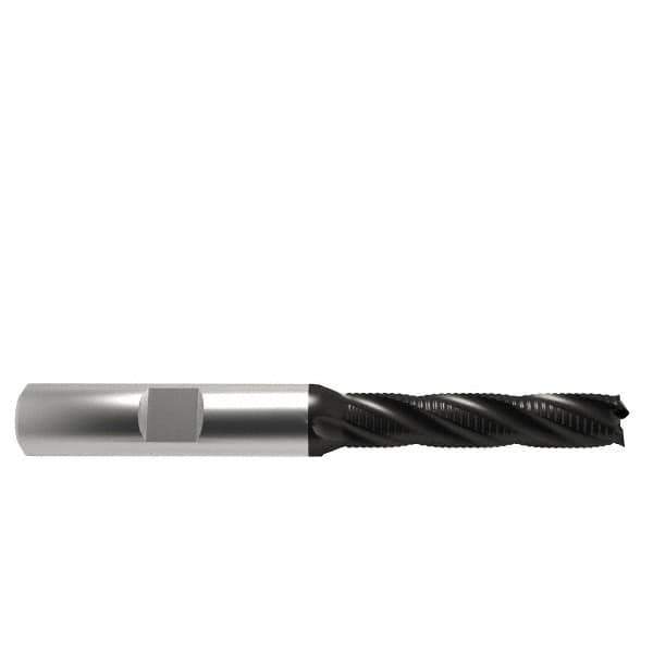 OSG - 5/16" Diam, Fine Pitch, 1-3/8" LOC, 4 Flute Cobalt Roughing Square End Mill - TiAlN Finish, 3-1/8" OAL, 3/8" Shank Diam, Single End, 30° Helix - USA Tool & Supply