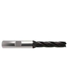 OSG - 5/16" Diam, Fine Pitch, 1-3/8" LOC, 4 Flute Cobalt Roughing Square End Mill - TiAlN Finish, 3-1/8" OAL, 3/8" Shank Diam, Single End, 30° Helix - USA Tool & Supply