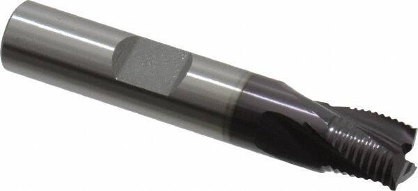 OSG - 3/8" Diam, Fine Pitch, 3/8" LOC, 3 Flute Cobalt Roughing Square End Mill - TiAlN Finish, 2-5/32" OAL, 3/8" Shank Diam, Single End, Centercutting, 30° Helix - USA Tool & Supply