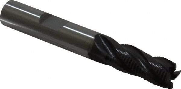 OSG - 3/8" Diam, Fine Pitch, 7/8" LOC, 4 Flute Cobalt Roughing Square End Mill - TiAlN Finish, 2-5/8" OAL, 3/8" Shank Diam, Single End, 30° Helix - USA Tool & Supply