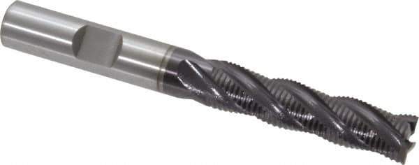 OSG - 3/8" Diam, Fine Pitch, 1-1/2" LOC, 4 Flute Cobalt Roughing Square End Mill - TiAlN Finish, 3-1/4" OAL, 3/8" Shank Diam, Single End, 30° Helix - USA Tool & Supply