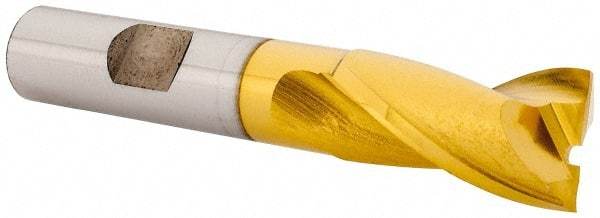 OSG - 5/8", 1-1/8" LOC, 1/2" Shank Diam, 3-1/8" OAL, 2 Flute, Cobalt Square End Mill - Single End, TiN Finish, Spiral Flute, 30° Helix, Centercutting, Right Hand Cut, Right Hand Flute, Series 520 - USA Tool & Supply