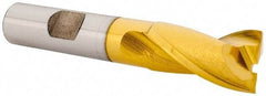 OSG - 5/8", 1-1/8" LOC, 1/2" Shank Diam, 3-1/8" OAL, 2 Flute, Cobalt Square End Mill - Single End, TiN Finish, Spiral Flute, 30° Helix, Centercutting, Right Hand Cut, Right Hand Flute, Series 520 - USA Tool & Supply