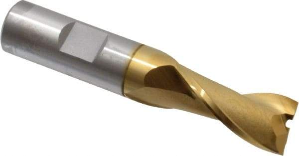 OSG - 5/8", 1-5/16" LOC, 5/8" Shank Diam, 3-7/16" OAL, 2 Flute, Cobalt Square End Mill - Single End, TiN Finish, Spiral Flute, 30° Helix, Centercutting, Right Hand Cut, Right Hand Flute, Series 520 - USA Tool & Supply