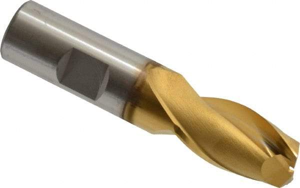 OSG - 3/4", 1-5/16" LOC, 3/4" Shank Diam, 3-9/16" OAL, 2 Flute, Cobalt Square End Mill - Single End, TiN Finish, Spiral Flute, 30° Helix, Centercutting, Right Hand Cut, Right Hand Flute, Series 520 - USA Tool & Supply