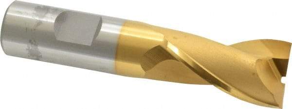 OSG - 7/8", 1-1/2" LOC, 3/4" Shank Diam, 3-3/4" OAL, 2 Flute, Cobalt Square End Mill - Single End, TiN Finish, Spiral Flute, 30° Helix, Centercutting, Right Hand Cut, Right Hand Flute, Series 520 - USA Tool & Supply