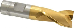 OSG - 7/8", 1-1/2" LOC, 3/4" Shank Diam, 3-3/4" OAL, 2 Flute, Cobalt Square End Mill - Single End, TiN Finish, Spiral Flute, 30° Helix, Centercutting, Right Hand Cut, Right Hand Flute, Series 520 - USA Tool & Supply