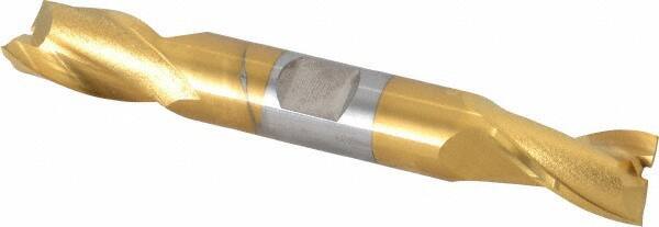 OSG - 1/2", 13/16" LOC, 1/2" Shank Diam, 3-3/4" OAL, 2 Flute, Cobalt Square End Mill - Double End, TiN Finish, Spiral Flute, 30° Helix, Centercutting, Right Hand Cut, Right Hand Flute, Series 522 - USA Tool & Supply