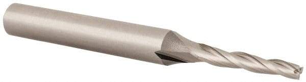 OSG - 1° Taper Angle per Side, 5/64" Small End Diam, 1/2" LOC, Cobalt 3 Flute Tapered Square End Mill - 1-3/4" OAL, 3/16" Shank Diam, Spiral Flute, 25° Helix - USA Tool & Supply