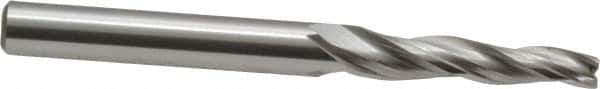 OSG - 2° Taper Angle per Side, 1/8" Small End Diam, 3/4" LOC, Cobalt 3 Flute Tapered Square End Mill - 2" OAL, 3/16" Shank Diam, Spiral Flute, 25° Helix - USA Tool & Supply