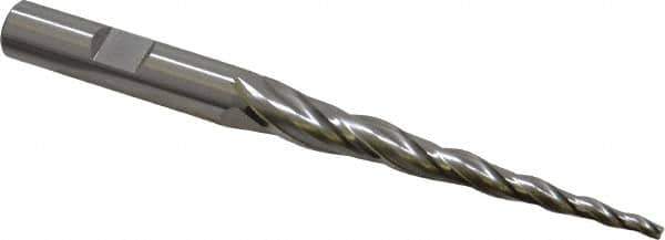 OSG - 3° Taper Angle per Side, 3/32" Small End Diam, 2-1/2" LOC, Cobalt 3 Flute Tapered Square End Mill - 4-1/4" OAL, 3/8" Shank Diam, Spiral Flute, 25° Helix - USA Tool & Supply
