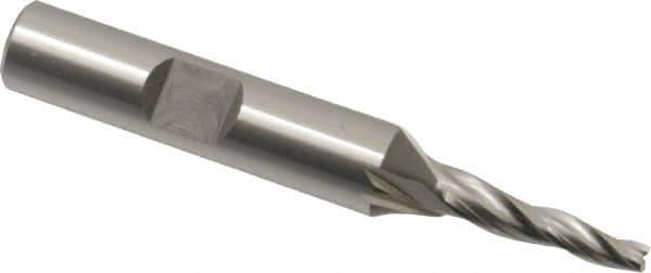 OSG - 3° Taper Angle per Side, 1/8" Small End Diam, 3/4" LOC, Cobalt 3 Flute Tapered Square End Mill - 2-5/8" OAL, 3/8" Shank Diam, Spiral Flute, 25° Helix - USA Tool & Supply
