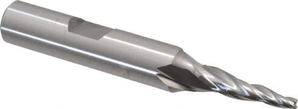 OSG - 5° Taper Angle per Side, 3/32" Small End Diam, 3/4" LOC, Cobalt 3 Flute Tapered Square End Mill - 2-5/8" OAL, 3/8" Shank Diam, Spiral Flute, 25° Helix - USA Tool & Supply