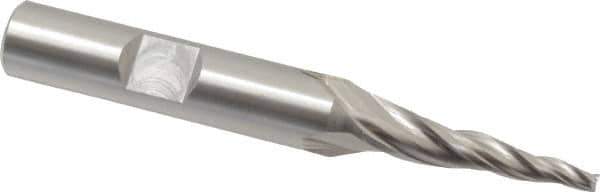 OSG - 5° Taper Angle per Side, 3/32" Small End Diam, 1" LOC, Cobalt 3 Flute Tapered Square End Mill - 2-7/8" OAL, 3/8" Shank Diam, Spiral Flute, 25° Helix - USA Tool & Supply