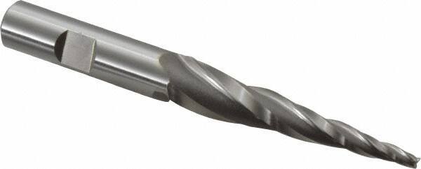 OSG - 5° Taper Angle per Side, 1/8" Small End Diam, 2-1/2" LOC, Cobalt 3 Flute Tapered Square End Mill - 4-1/2" OAL, 1/2" Shank Diam, Spiral Flute, 25° Helix - USA Tool & Supply