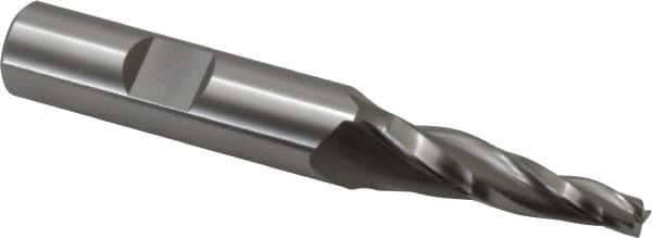 OSG - 5° Taper Angle per Side, 3/16" Small End Diam, 1-1/4" LOC, Cobalt 3 Flute Tapered Square End Mill - 3-3/8" OAL, 1/2" Shank Diam, Spiral Flute, 25° Helix - USA Tool & Supply