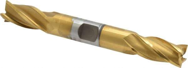 OSG - 1/2", 1" LOC, 1/2" Shank Diam, 4-1/8" OAL, 4 Flute, Cobalt Square End Mill - Double End, TiN Finish, Spiral Flute, 30° Helix, Right Hand Cut, Right Hand Flute, Series 542 - USA Tool & Supply