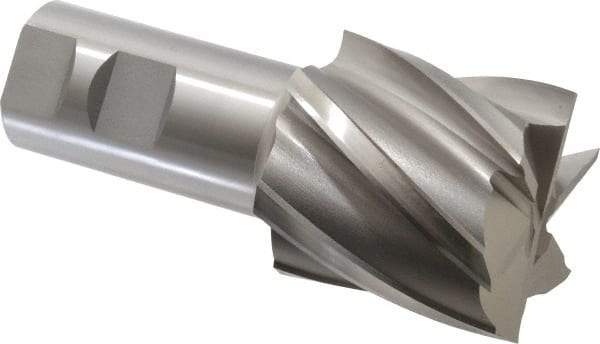 OSG - 2", 2" LOC, 1-1/4" Shank Diam, 4-1/2" OAL, 6 Flute, Cobalt Square End Mill - Single End, Uncoated, Spiral Flute, 30° Helix, Centercutting, Right Hand Cut, Right Hand Flute, Series 541 - USA Tool & Supply