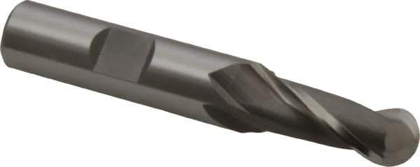 OSG - 7/16" Diam, 1" LOC, 2 Flute Cobalt Ball End Mill - Uncoated, Single End, 3" OAL, 1/2" Shank Diam, Spiral Flute - USA Tool & Supply
