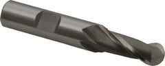 OSG - 7/16" Diam, 1" LOC, 2 Flute Cobalt Ball End Mill - Uncoated, Single End, 3" OAL, 1/2" Shank Diam, Spiral Flute - USA Tool & Supply