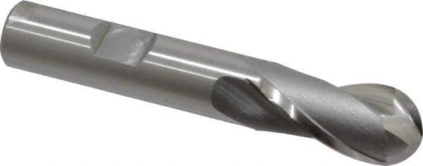 OSG - 9/16" Diam, 1-1/8" LOC, 2 Flute Cobalt Ball End Mill - Uncoated, Single End, 3-1/8" OAL, 1/2" Shank Diam, Spiral Flute - USA Tool & Supply
