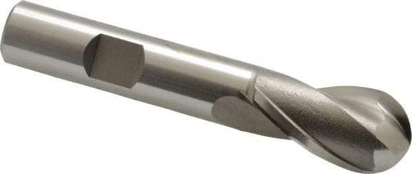 OSG - 5/8" Diam, 1-1/8" LOC, 2 Flute Cobalt Ball End Mill - Uncoated, Single End, 3-1/8" OAL, 1/2" Shank Diam, Spiral Flute - USA Tool & Supply