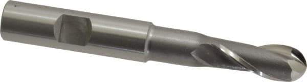 OSG - 7/16" Diam, 1" LOC, 2 Flute Cobalt Ball End Mill - Uncoated, Single End, 3-11/16" OAL, 1/2" Shank Diam, Spiral Flute - USA Tool & Supply