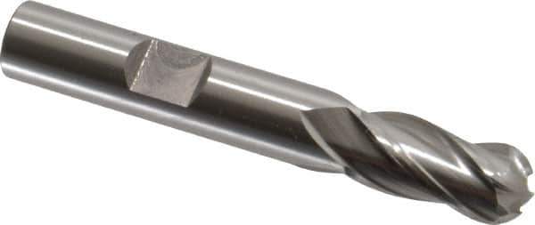 OSG - 3/8" Diam, 3/4" LOC, 4 Flute Cobalt Ball End Mill - Uncoated, Single End, 2-1/2" OAL, 3/8" Shank Diam, Spiral Flute - USA Tool & Supply