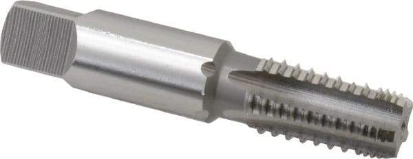 OSG - 1/8-27 NPT, 5 Flutes, Bright Finish, High Speed Steel, Interrupted Thread Pipe Tap - 7/16 Inch Shank Diameter, 7/16 Inch Shank Diameter, 3/4 Inch Thread Length, 0.32 Inch Square Size, Regular Hook, Modified Bottoming Chamfer - USA Tool & Supply