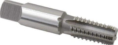 OSG - 1/8-27 NPT, 5 Flutes, Bright Finish, High Speed Steel, Interrupted Thread Pipe Tap - 7/16 Inch Shank Diameter, 7/16 Inch Shank Diameter, 3/4 Inch Thread Length, 0.32 Inch Square Size, Regular Hook, Modified Bottoming Chamfer - USA Tool & Supply
