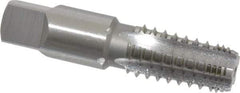 OSG - 1/4-18 NPT, 5 Flutes, Bright Finish, High Speed Steel, Interrupted Thread Pipe Tap - 9/16 Inch Shank Diameter, 9/16 Inch Shank Diameter, 1-1/16 Inch Thread Length, 0.42 Inch Square Size, Regular Hook, Modified Bottoming Chamfer - USA Tool & Supply