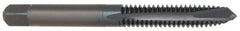 OSG - M4x0.70 Metric Coarse, 3 Flute, TiCN Finish, High Speed Steel Spiral Point Tap - Plug Chamfer, Right Hand Thread, 2-1/8" OAL, 3/4" Thread Length, 0.168" Shank Diam, 6H Class of Fit, Series 344TI - Exact Industrial Supply