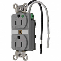 Hubbell Wiring Device-Kellems - 125V 15A NEMA 5-15R Hospital Grade Gray Straight Blade Duplex Receptacle - USA Tool & Supply