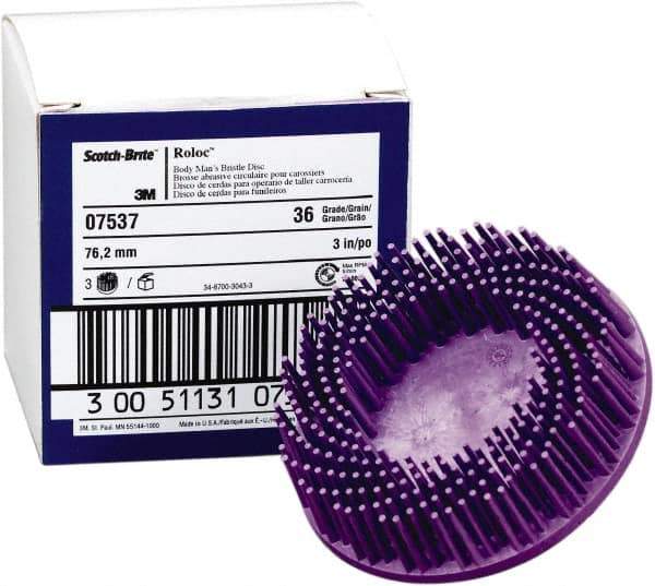 3M - 3" 36 Grit Ceramic Straight Disc Brush - Very Coarse Grade, Type R Quick Change Connector, 3/4" Trim Length, 0.37" Arbor Hole - USA Tool & Supply