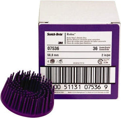 3M - 2" 36 Grit Ceramic Straight Disc Brush - Very Coarse Grade, Type R Quick Change Connector, 3/4" Trim Length, 0.37" Arbor Hole - USA Tool & Supply