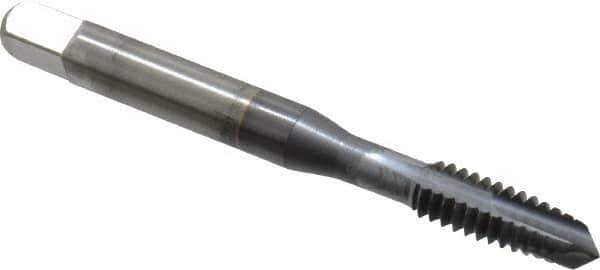 OSG - 1/4-20 UNC, 3 Flute, TiCN Finish, Vanadium High Speed Steel Spiral Point Tap - Plug Chamfer, Right Hand Thread, 2-1/2" OAL, 1" Thread Length, 0.255" Shank Diam, 2B Class of Fit - Exact Industrial Supply