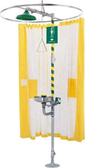 Haws - 78" Long, Tyvek Plumbed Wash Station Shower Curtain - Yellow & White Matting, Compatible with Emergency Showers - USA Tool & Supply