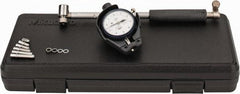 Mitutoyo - 6 Anvil, 1.4 to 2-1/2" Dial Bore Gage - 0.0001" Graduation, 5.9" Gage Depth, Accurate to 0.00008", Carbide Contact Point - USA Tool & Supply
