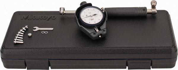 Mitutoyo - 9 Anvil, 0.7 to 1.4" Dial Bore Gage - 0.0001" Graduation, 4.1" Gage Depth, Accurate to 0.00008", Carbide Contact Point - USA Tool & Supply