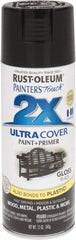 Rust-Oleum - Black, Gloss, Enamel Spray Paint - 8 to 12 Sq Ft per Can, 12 oz Container - USA Tool & Supply