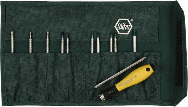 Wiha - 12 Piece, 4mm Drive Screwdriver Insert Torx Bit Set - #000 to #1 Phillips, 1.5 to 4mm Hex, T1 to T15 Torx, 1.5, 3, 2, 3.5, 2.5 & 4mm Slotted - USA Tool & Supply