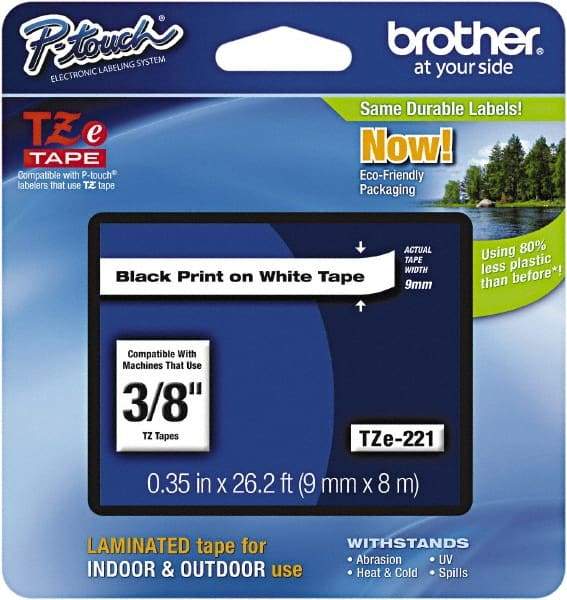 Brother - 3/8" Wide x 314.4" Long, White Plastic/Paper Tape Cassette - For Label Maker - USA Tool & Supply