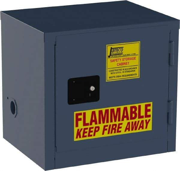 Jamco - 1 Door, Blue Steel Double Wall Safety Cabinet for Flammable and Combustible Liquids - 22" High x 18" Wide x 23" Deep, Manual Closing Door, 3 Point Key Lock, 6 Gal Capacity - USA Tool & Supply
