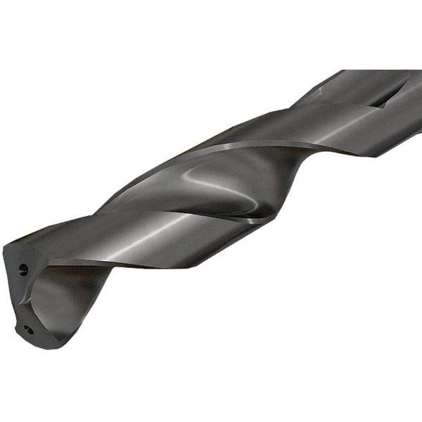 Iscar - 0.633" Spiral Flute Solid Carbide Screw Machine Drill Bit - TiAlN Finish, Right Hand Cut, 2.35" Flute Length, 4.36" OAL, Standard Point, Straight Shank, Through Coolant - USA Tool & Supply